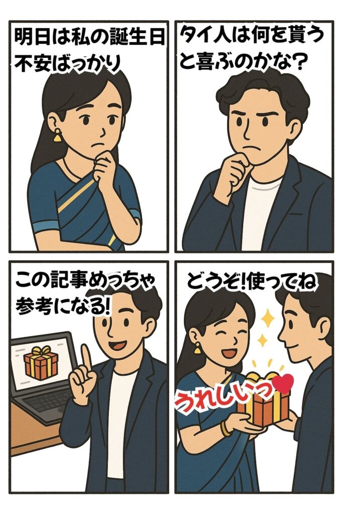 タイ人女性にプレゼントを贈る漫画