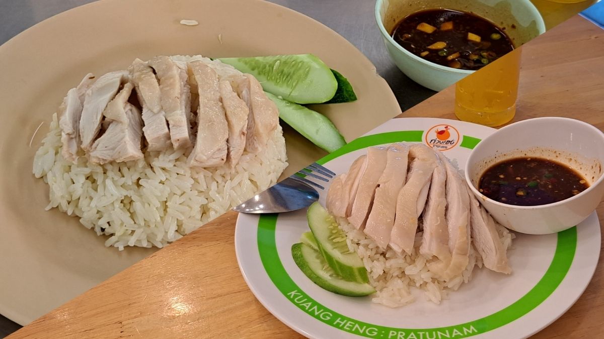 ピンクのカオマンガイと緑のカオマンガイ