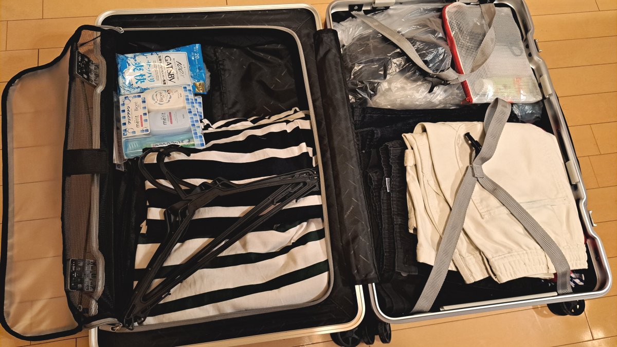 スーツケースに荷物を入れてみたところ