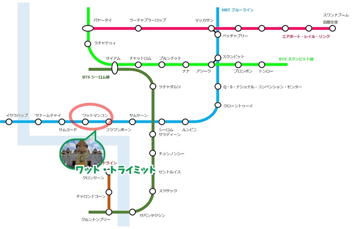 ワット・トライミットへ行く路線図